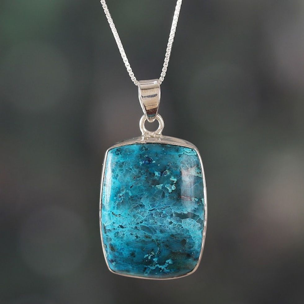 Natural Shattuckite Pendant Necklace in a High Polish Finish 'True Waters'