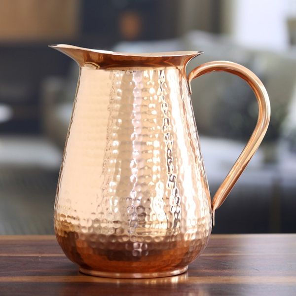 Alternate image for Polished Copper Pitcher with a Hammered Finish from India Traditional Allure