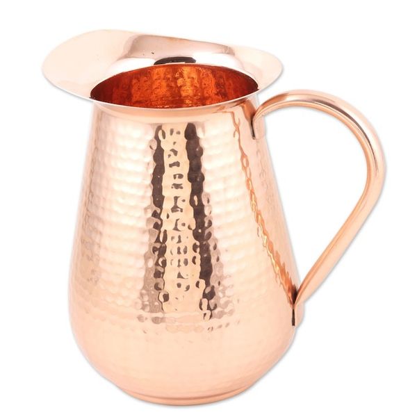 Alternate image for Polished Copper Pitcher with a Hammered Finish from India Traditional Allure