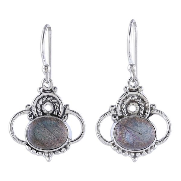 Alternate image for Classic Indian-Made Natural Labradorite Dangle Earrings Mystic Grandeur