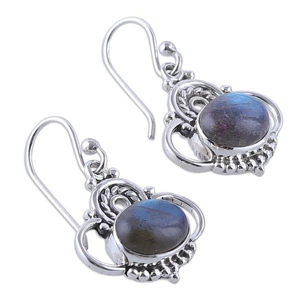 Alternate image for Classic Indian-Made Natural Labradorite Dangle Earrings Mystic Grandeur