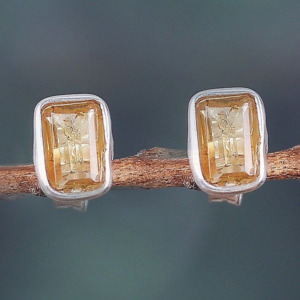 Alternate image for Sterling Silver Stud Earrings with Citrine Gemstone Subtle Flair