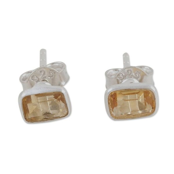 Alternate image for Sterling Silver Stud Earrings with Citrine Gemstone Subtle Flair