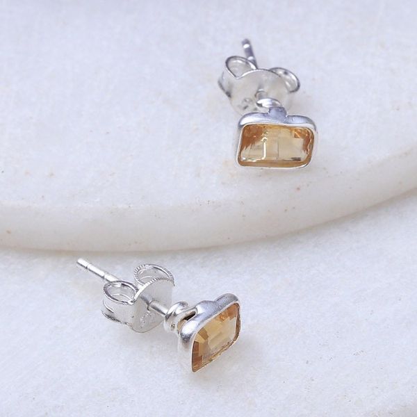 Alternate image for Sterling Silver Stud Earrings with Citrine Gemstone Subtle Flair