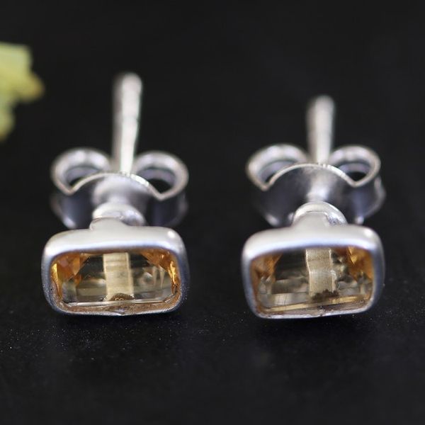 Alternate image for Sterling Silver Stud Earrings with Citrine Gemstone Subtle Flair