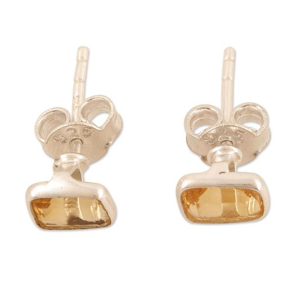 Alternate image for Sterling Silver Stud Earrings with Citrine Gemstone Subtle Flair