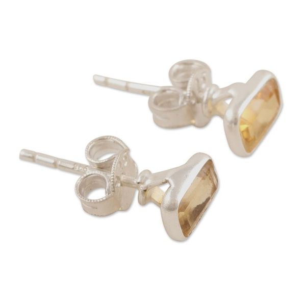 Alternate image for Sterling Silver Stud Earrings with Citrine Gemstone Subtle Flair