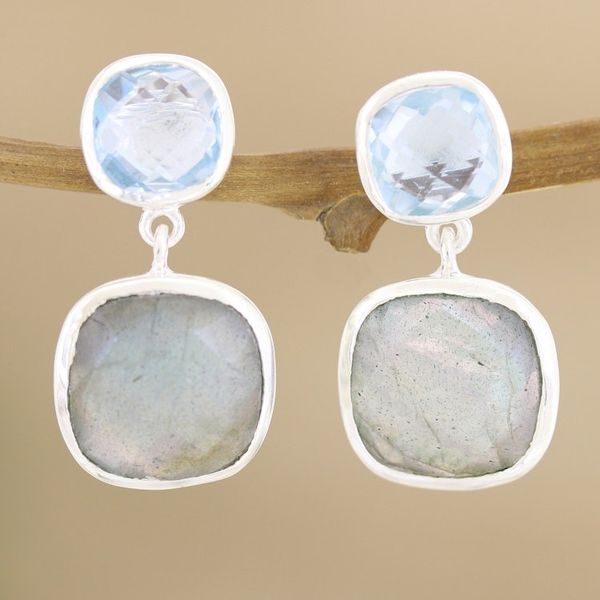 Alternate image for Blue Topaz and Labradorite Dangle Earrings from India Falling Skies