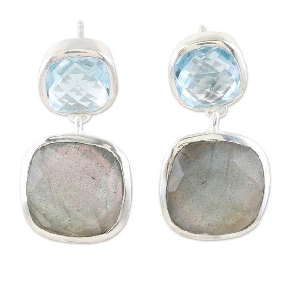 Alternate image for Blue Topaz and Labradorite Dangle Earrings from India Falling Skies