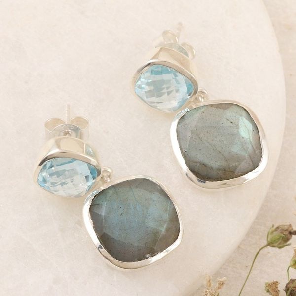 Alternate image for Blue Topaz and Labradorite Dangle Earrings from India Falling Skies