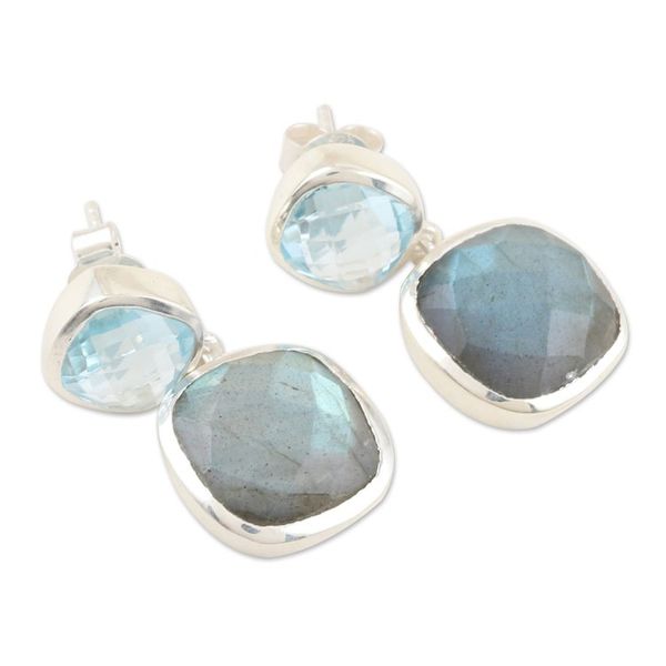 Alternate image for Blue Topaz and Labradorite Dangle Earrings from India Falling Skies