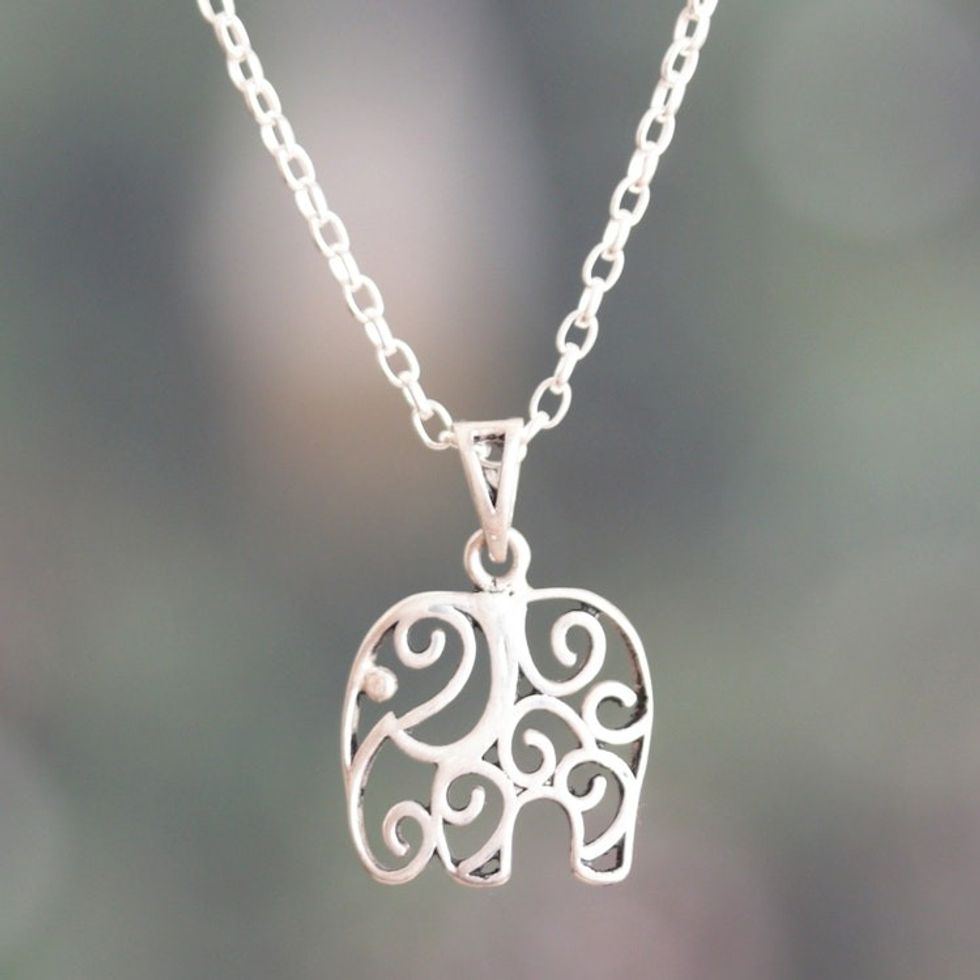 Elephant-Themed Sterling Silver Pendant Necklace from India 'Giant Nobility'