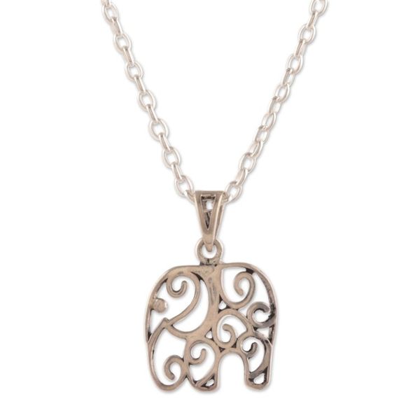 Alternate image for Elephant-Themed Sterling Silver Pendant Necklace from India Giant Nobility