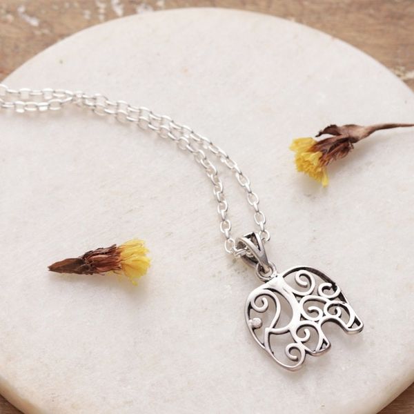 Alternate image for Elephant-Themed Sterling Silver Pendant Necklace from India Giant Nobility