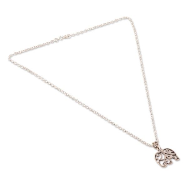 Alternate image for Elephant-Themed Sterling Silver Pendant Necklace from India Giant Nobility