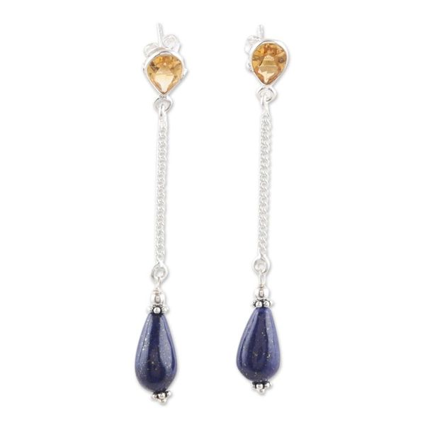 Alternate image for Polished Dangle Earrings with Citrine and Lapis Lazuli Gems Real Prosperity