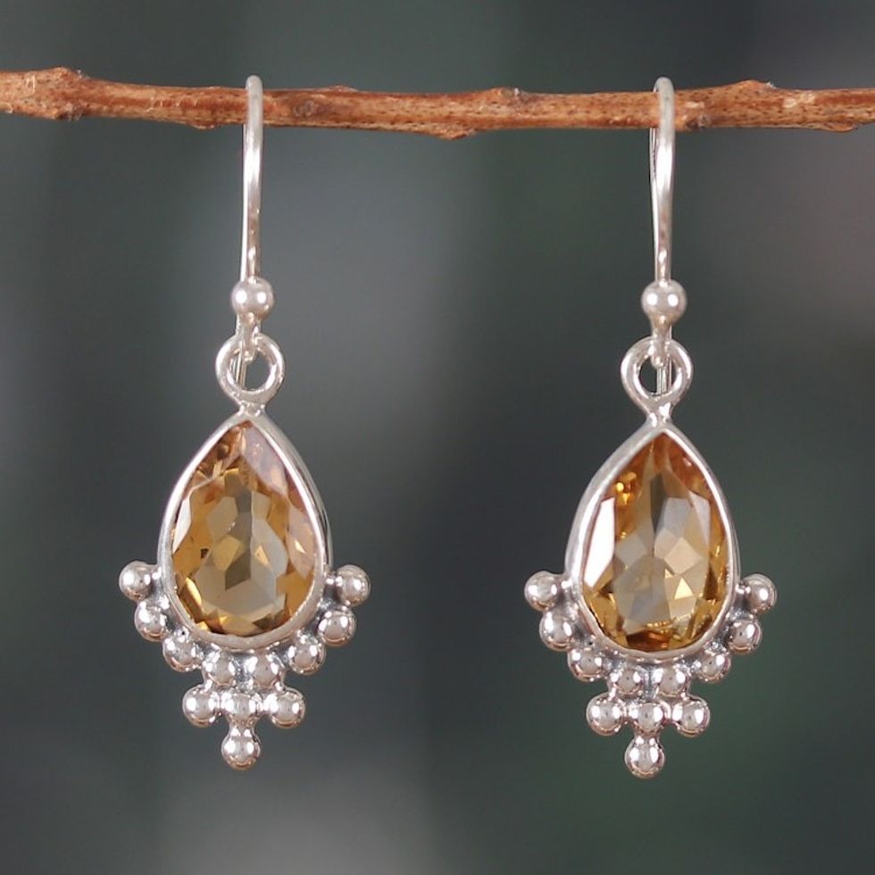 Sterling Silver and Citrine Dangle Earrings Made in India 'Sublime Dream'