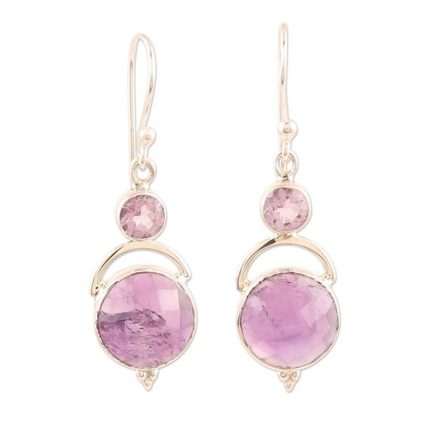 Alternate image for Handmade Sterling Silver Amethyst Dangle Earrings India Alluring Serenity in Lilac