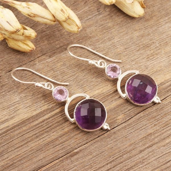 Alternate image for Handmade Sterling Silver Amethyst Dangle Earrings India Alluring Serenity in Lilac