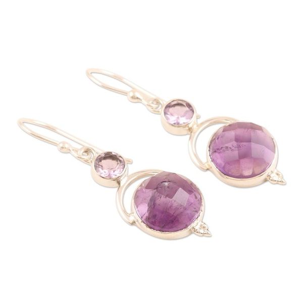 Alternate image for Handmade Sterling Silver Amethyst Dangle Earrings India Alluring Serenity in Lilac