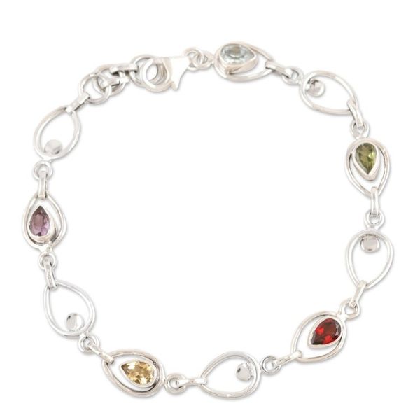 Alternate image for Multi-gemstone Sterling Silver Link Bracelet from India Charming Colors