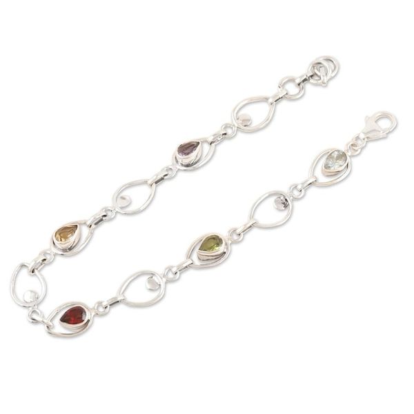 Alternate image for Multi-gemstone Sterling Silver Link Bracelet from India Charming Colors