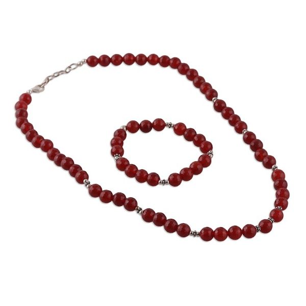 Alternate image for Carnelian Beaded Necklace and Bracelet Jewelry Set Beads of Bravery