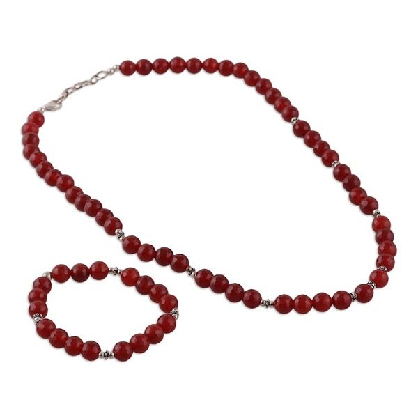 Alternate image for Carnelian Beaded Necklace and Bracelet Jewelry Set Beads of Bravery