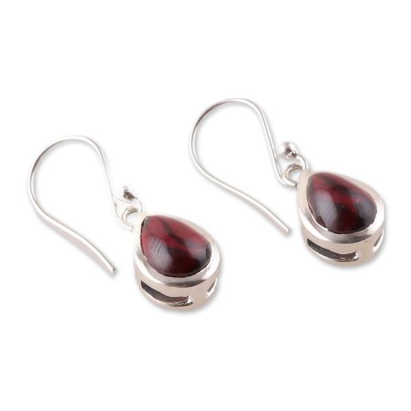Alternate image for Polished Drop-Shaped Garnet Dangle Earrings from India Radiant Droplets