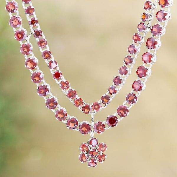 Alternate image for Rhodium-Plated Garnet Pendant Necklace from India Lavish Crimson