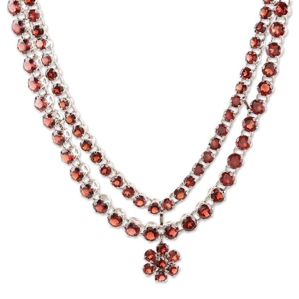 Alternate image for Rhodium-Plated Garnet Pendant Necklace from India Lavish Crimson