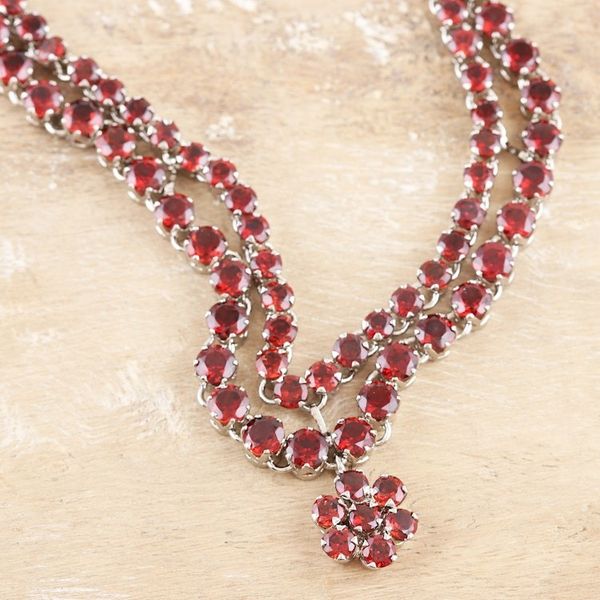 Alternate image for Rhodium-Plated Garnet Pendant Necklace from India Lavish Crimson