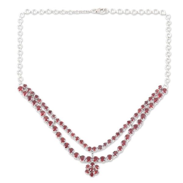 Alternate image for Rhodium-Plated Garnet Pendant Necklace from India Lavish Crimson
