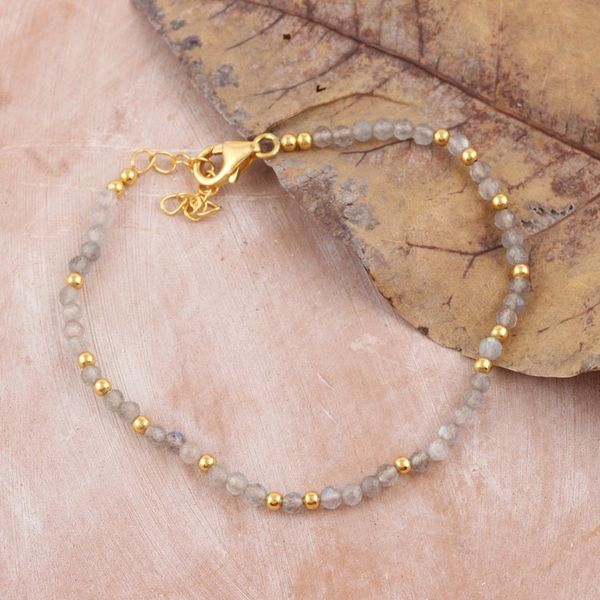 Alternate image for 18k Gold-plated Labradorite Beaded Bracelet Crafted in India Evening Shimmer