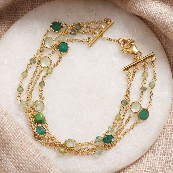 Alternate image for 18k Gold-Plated Multi-Gemstone Strand Bracelet from India Green Symphony