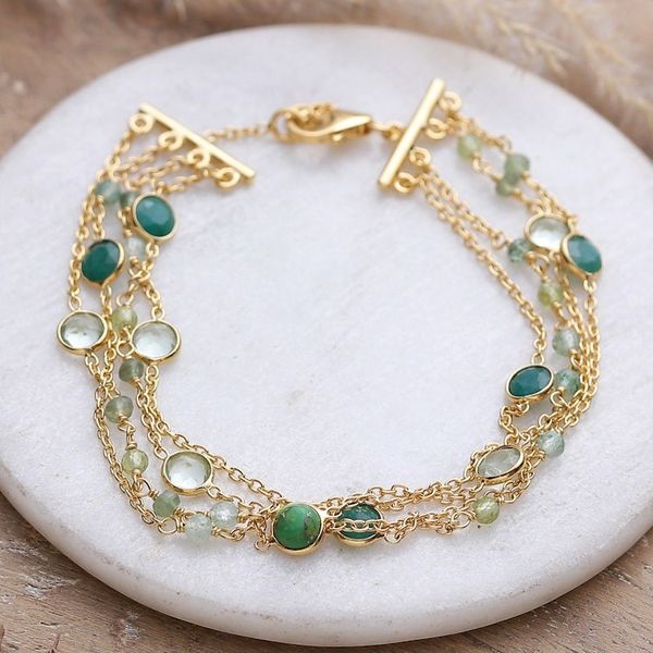 Alternate image for 18k Gold-Plated Multi-Gemstone Strand Bracelet from India Green Symphony