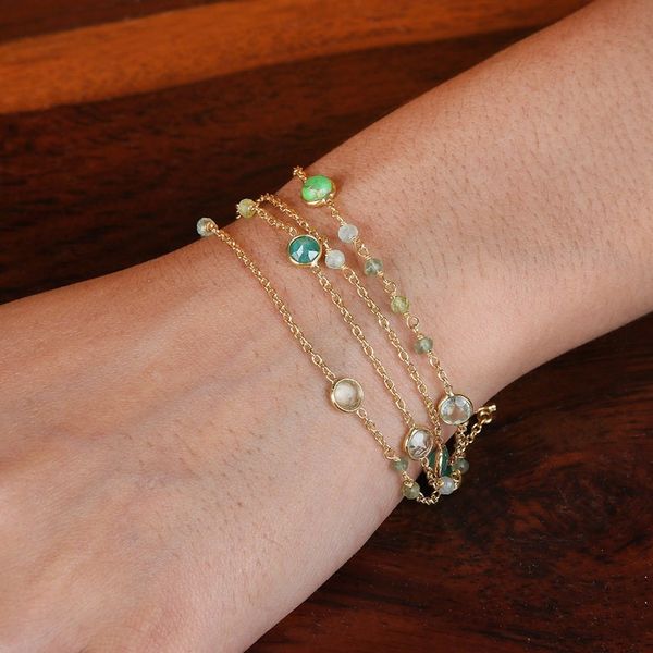 Alternate image for 18k Gold-Plated Multi-Gemstone Strand Bracelet from India Green Symphony
