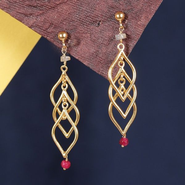 Alternate image for Leafy 22k Gold-Plated Labradorite and Quartz Dangle Earrings Golden Fall