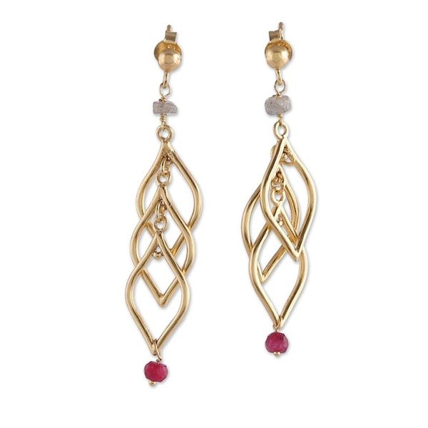 Alternate image for Leafy 22k Gold-Plated Labradorite and Quartz Dangle Earrings Golden Fall