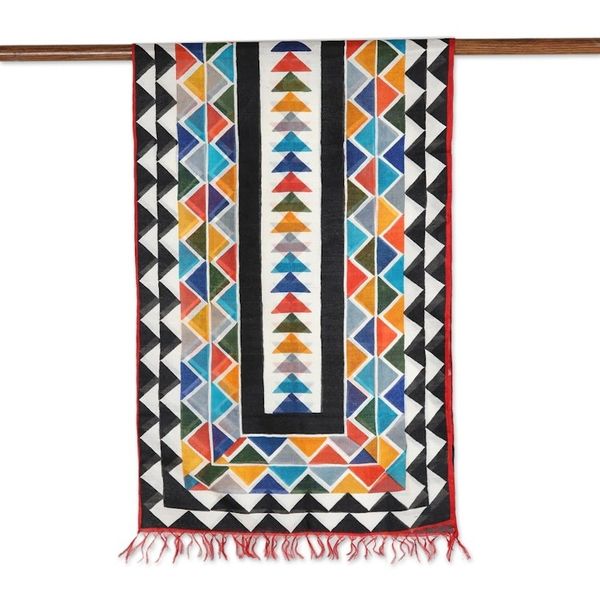 Alternate image for Multicolored Hand Painted Pure Silk Scarf Hill Reflection