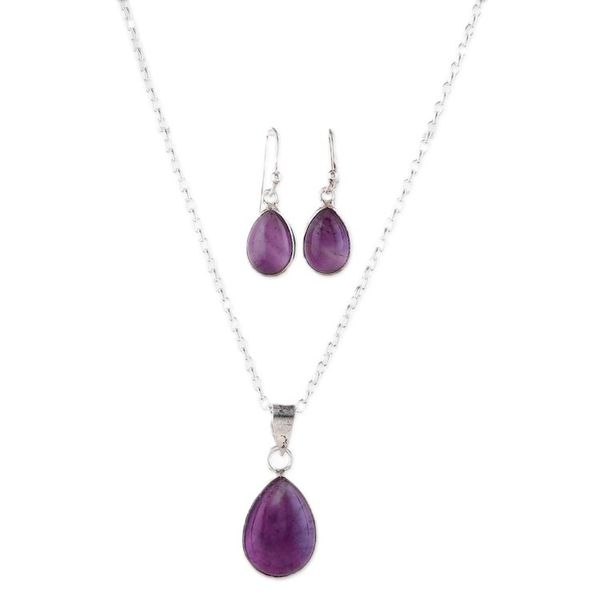 Alternate image for Amethyst Cabochon Pendant Necklace and Earrings Jewelry Set Blissful Amethyst