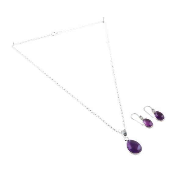 Alternate image for Amethyst Cabochon Pendant Necklace and Earrings Jewelry Set Blissful Amethyst