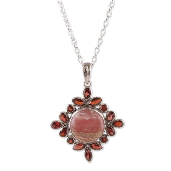 Alternate image for Rhodochrosite and Garnet Sterling Silver Pendant Necklace Sweet Fascination