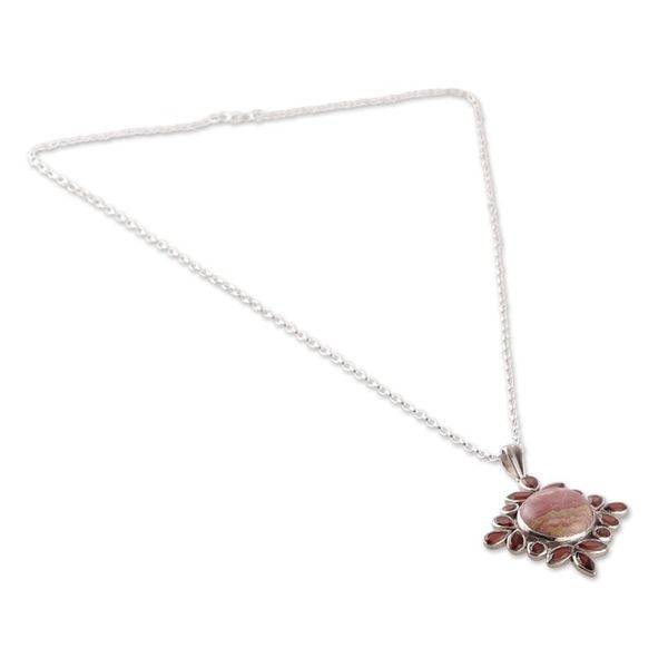 Alternate image for Rhodochrosite and Garnet Sterling Silver Pendant Necklace Sweet Fascination