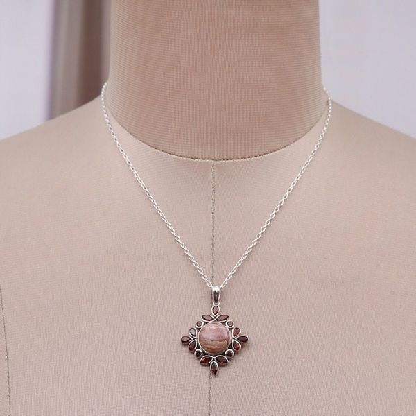 Alternate image for Rhodochrosite and Garnet Sterling Silver Pendant Necklace Sweet Fascination