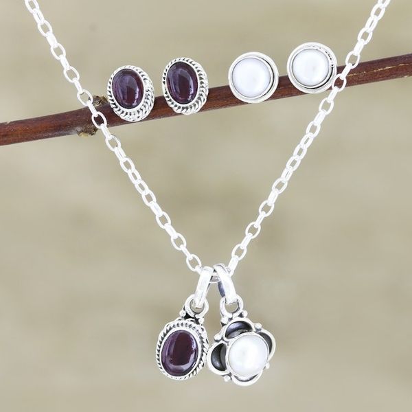 Alternate image for Handmade Garnet and Freshwater Pearl Jewelry Set Pure Romance