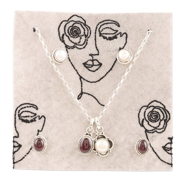 Alternate image for Handmade Garnet and Freshwater Pearl Jewelry Set Pure Romance