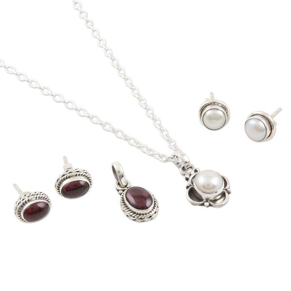 Alternate image for Handmade Garnet and Freshwater Pearl Jewelry Set Pure Romance