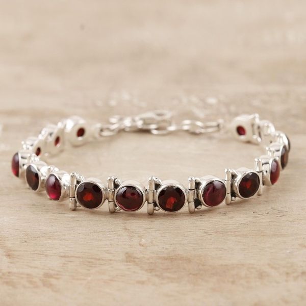 Alternate image for Garnet and Sterling Silver Tennis Bracelet Radiant Crown