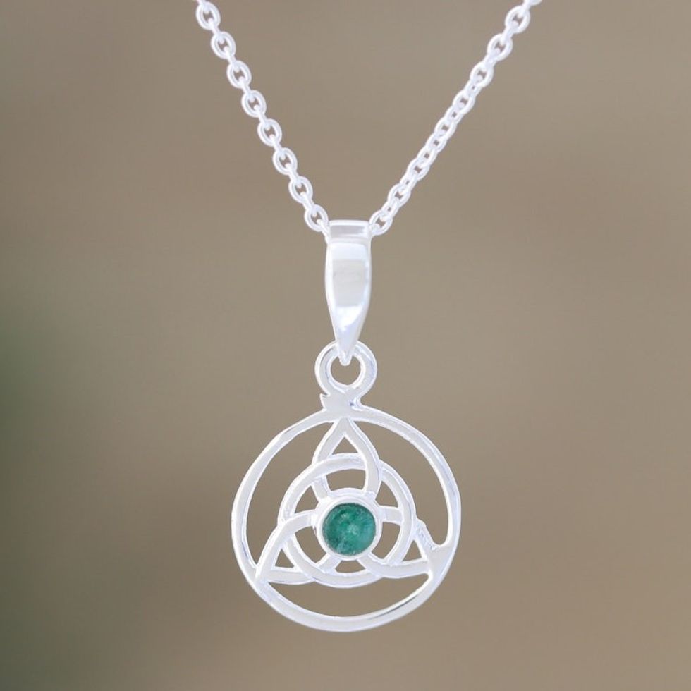 Indian Aventurine and Sterling Silver Pendant Necklace 'Celtic Green'